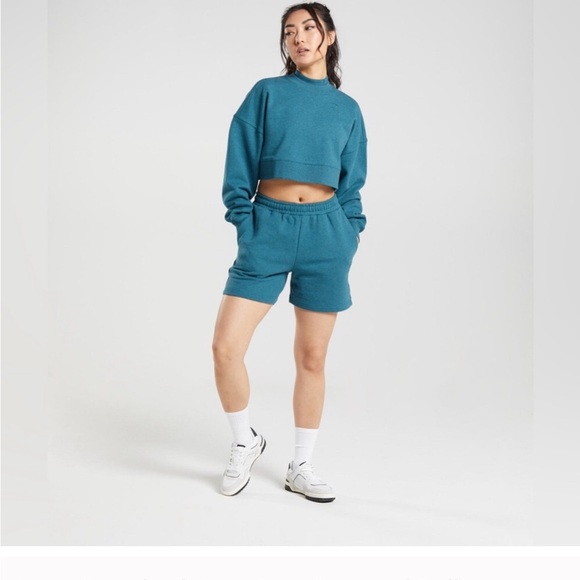 GYMSHARK Rest Day Sweats Crop Pullover Sweater - Steel Blue Marl Size L - Picture 7 of 14